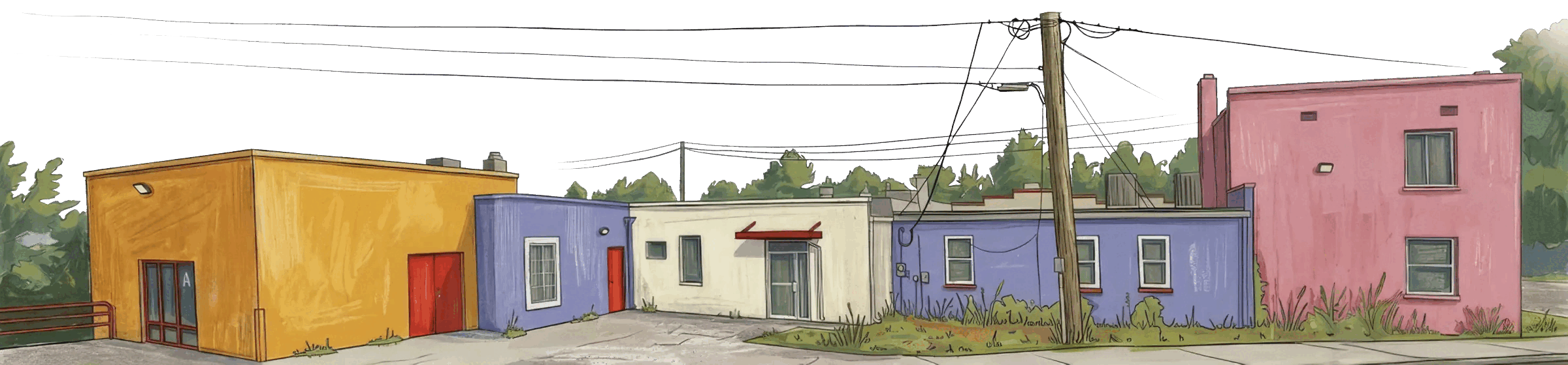 Illustration of the Wapahani Art Center building row